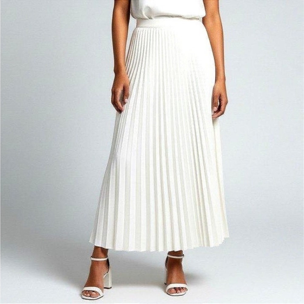 H&M White Pleated Maxi Skirt